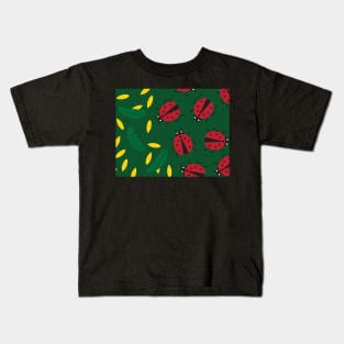 Ladybugs and Green Yellow Leaves Kids T-Shirt